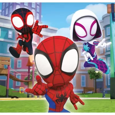 Personagens animados do Homem-Aranha em parque urbano