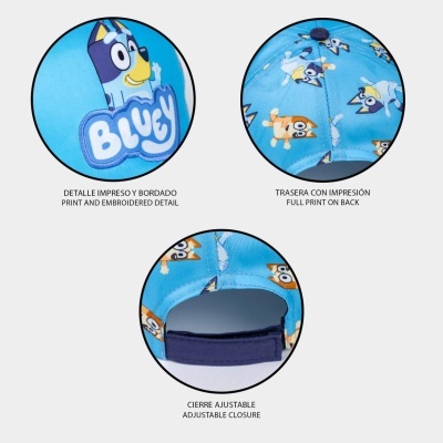 Boné infantil azul com personagem Bluey bordado e impresso