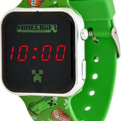Relógio digital verde Minecraft com ecrã LED vermelho