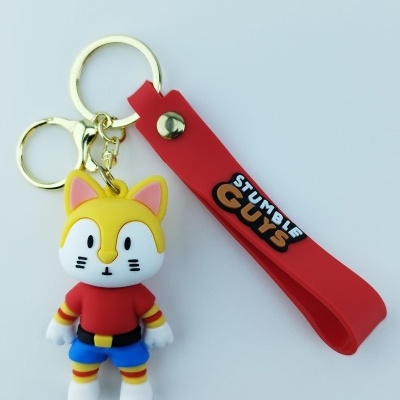 Chaveiro de gato colorido com argola metálica e tira vermelha STUMBLE GUYS