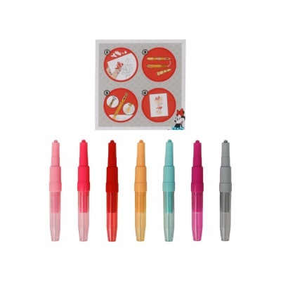 Conjunto de 7 canetas coloridas com folheto instruções e personagem Disney