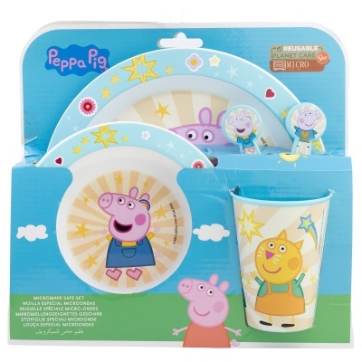 Conjunto de jantar Peppa Pig com pratos e copo reutilizáveis coloridos