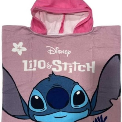 poncho Disney Lilo & Stitch cor-de-rosa com touca e estampa Stitch azul