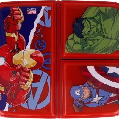 Estojo de almoço vermelho com personagens Marvel dos Vingadores