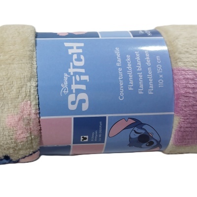 Manta Disney Stitch bege felpuda com embalagem azul