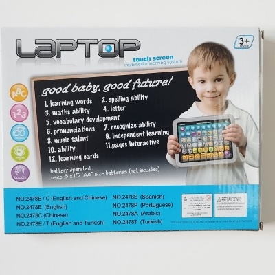 Embalagem de brinquedo educativo infantil com ecrã tátil intitulada 'LAPTOP'