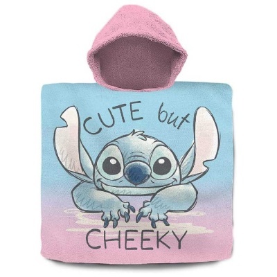 Poncho infantil com capuz e estampa do Stitch em tons azul e rosa