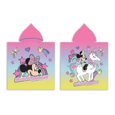 Poncho infantil com capuz e estampas da Minnie Mouse e unicórnio colorido