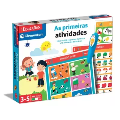 Caixa de jogo educativo 'As primeiras atividades' da Clementoni com pena eletrónica e ilustrações coloridas