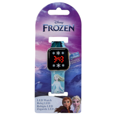 Relógio LED infantil Disney Frozen com bracelete azul e mostrador digital
