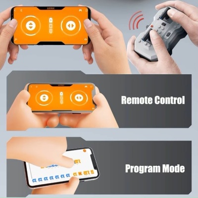 Comando remoto e smartphones a mostrar controle remoto e modo de programação.