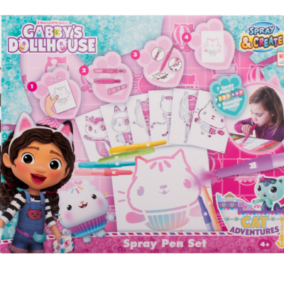 Caixa do brinquedo Gabby's Dollhouse Spray Pen Set com personagens e canetas coloridas