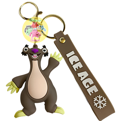 Porta-chaves emborrachado castanho e bege com personagem de Ice Age e tira com texto ICE AGE