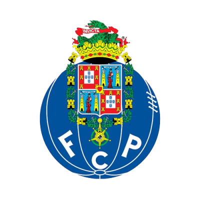 Logótipo do FC Porto com escudo colorido e letras FCP em azul e branco