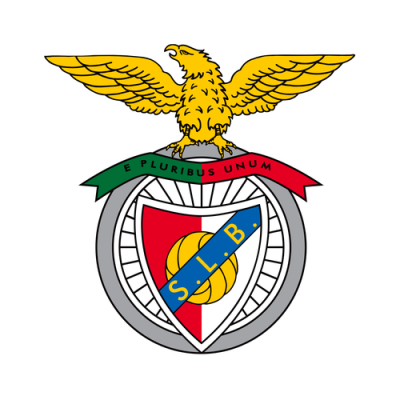 Emblema com águia amarela e escudo colorido com texto S.L.B.