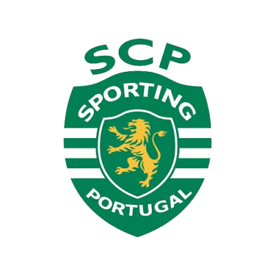 Emblema verde e branco do Sporting Portugal com leão dourado no centro.