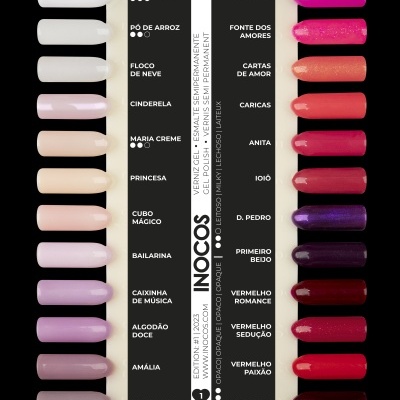 Amostras de vernizes coloridos para unhas com nomes das cores