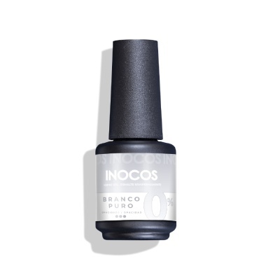 Frasco de verniz de unhas branco INOCOS com tampa preta