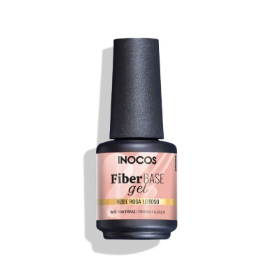 Frasco de verniz gel para unhas INOCOS Fiber BASE gel nude rosa leitoso