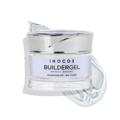 Frasco de gel transparentes bifásico para unhas INOCOS BUILDERGEL com tampa prateada