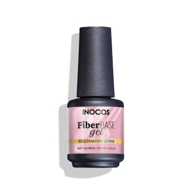 Frasco de verniz gel Fiber BASE gel INOCOS cor Rosa Panacotta Leitosa