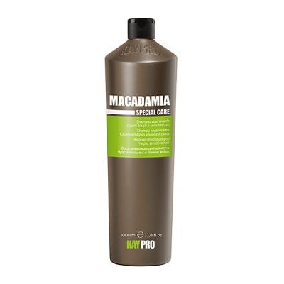 Frasco de produto cosmético Macadamia Special Care, 1000 ml, com etiqueta verde e tampa preta