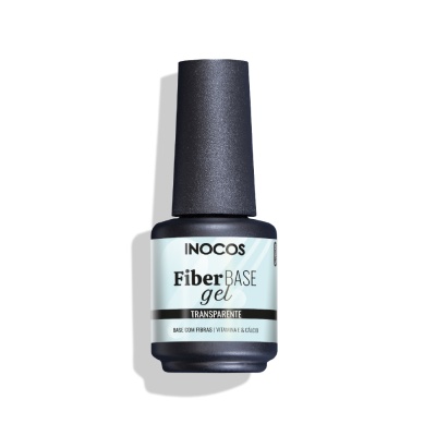 Verniz para unhas FiberBASE gel da INOCOS em garrafa preta