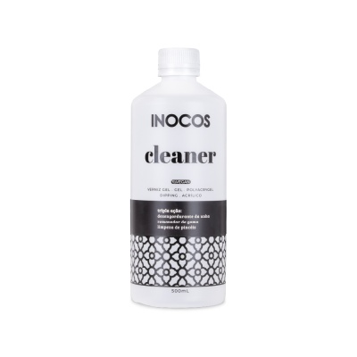 Frasco branco com tampa e rótulo preto e branco de INOCOS Cleaner 500 ml