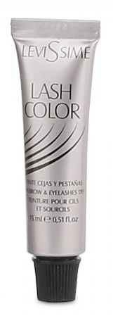 Tubo prateado de tintura para sobrancelhas e pestanas LEVISSIME