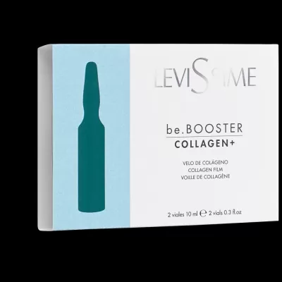 Embalagem branca e azul clara do produto LEVISSIME be.BOOSTER COLLAGEN+