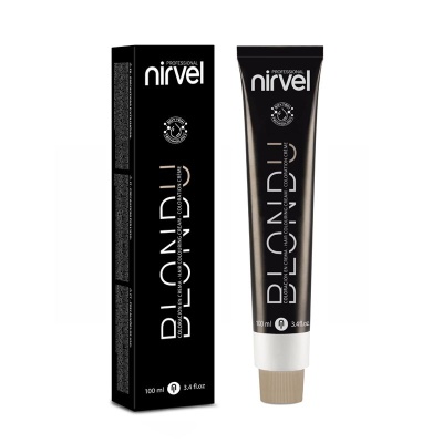 Tubo e caixa preta de creme para descoloração capilar Nirvel Professional Blondil