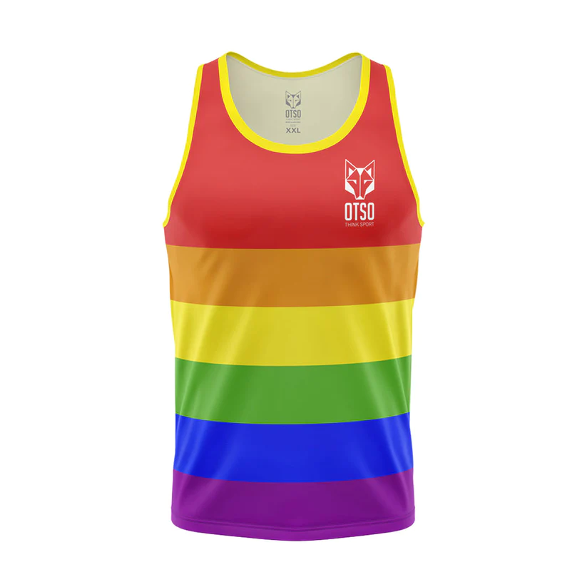 SINGLET MAN FIGHT 4 LOVE Tank top colorido com riscas do arco-íris e logo OTSO no peito