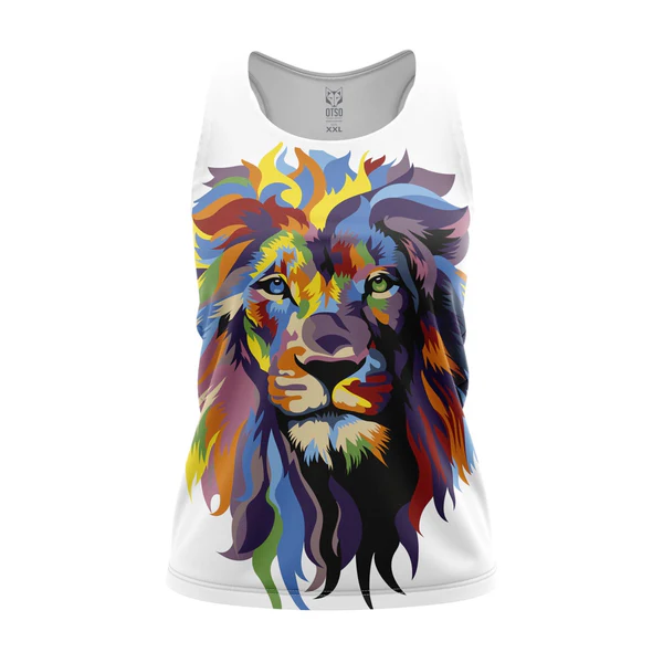 WOMEN'S SINGLET BE A LION camiseta de alças branca com estampa colorida de leão