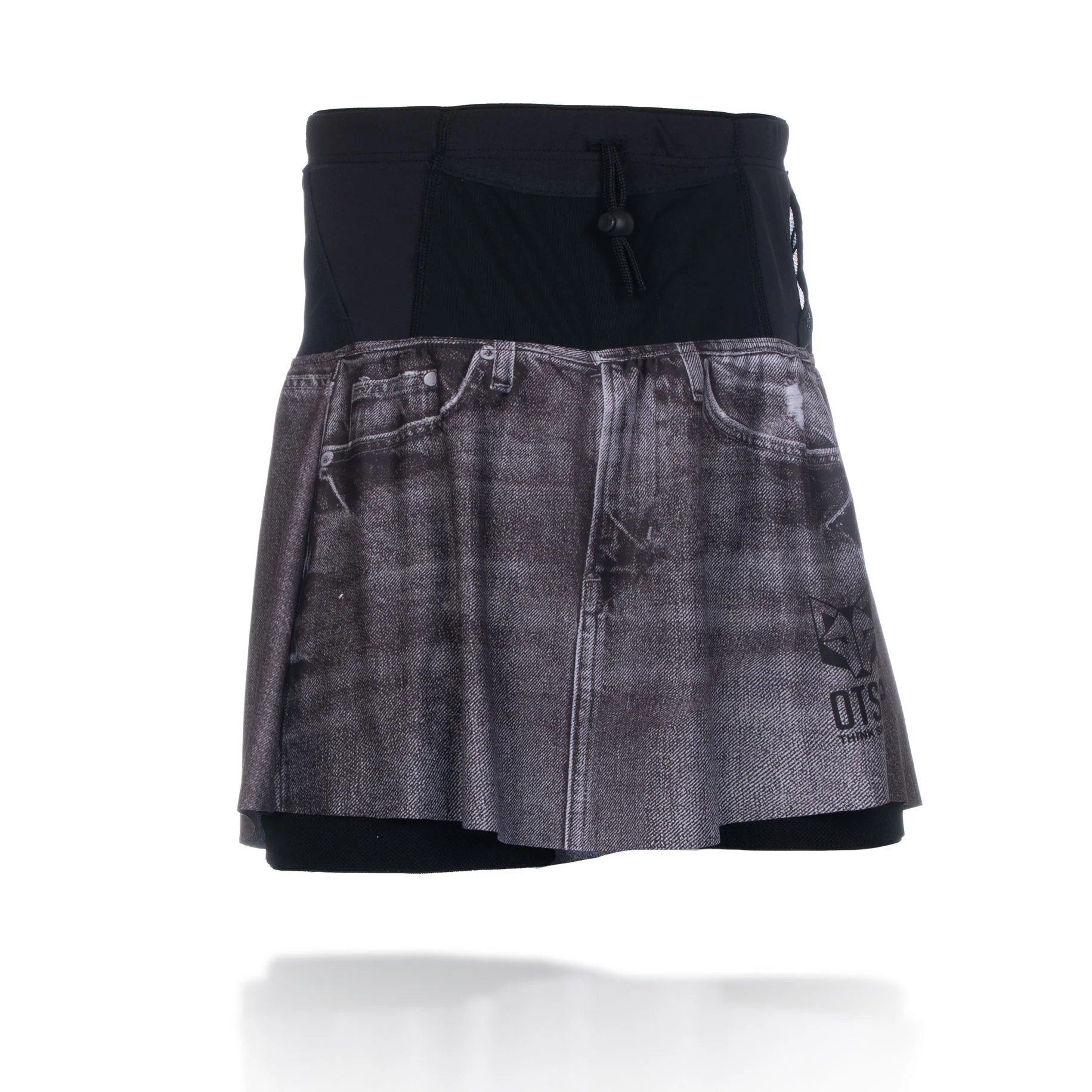 SKIRT OTSO Black Jeans saia desportiva dupla com padrão de jeans cinza e camada inferior preta elástica
