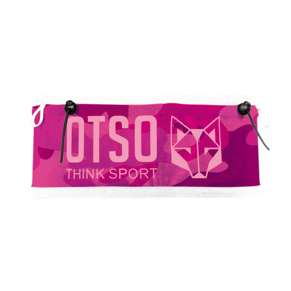 RUNNING BELT CAMO PINK Cinta desportiva rosa com padrão camuflagem e texto OTSO THINK SPORT
