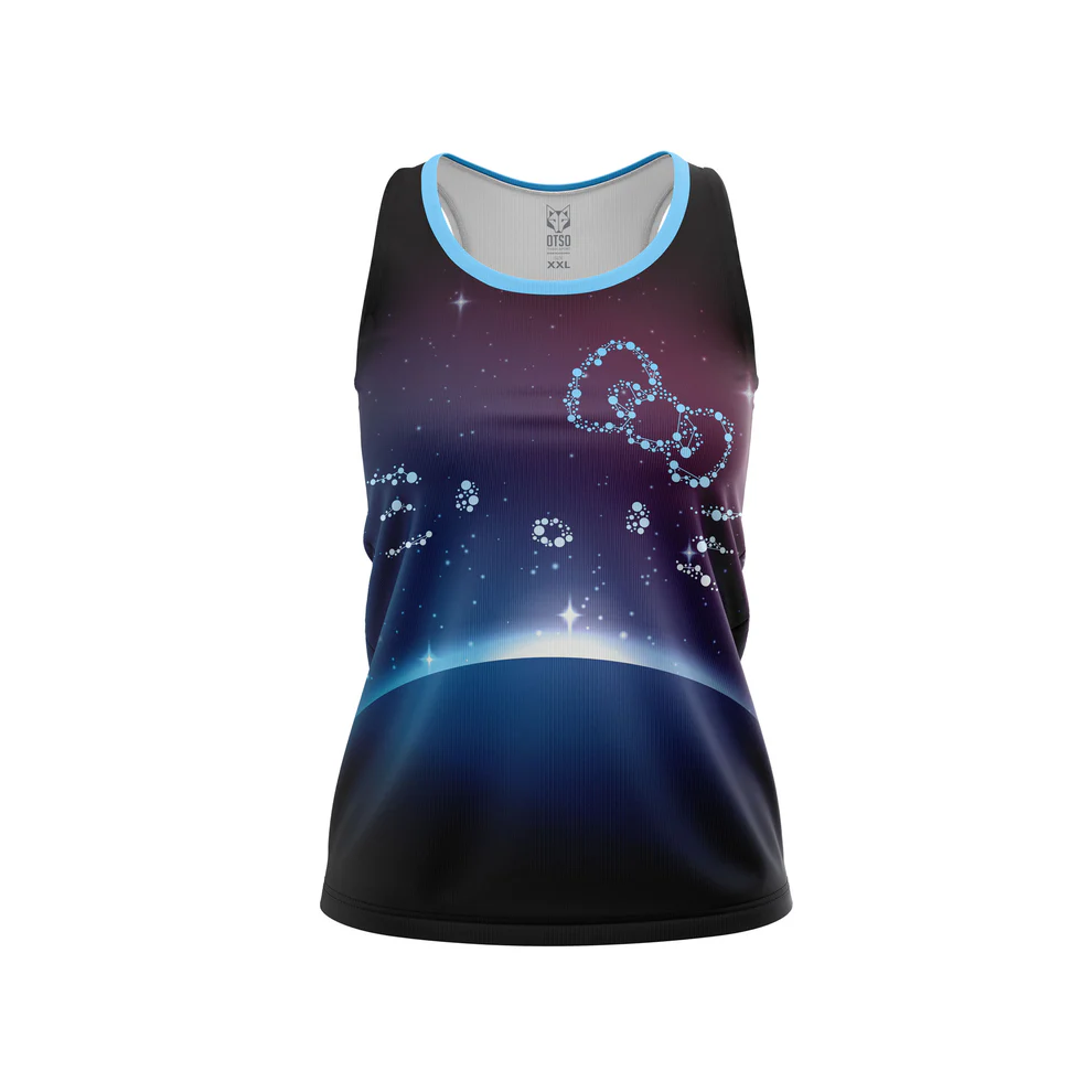 WOMEN'S SINGLET HELLO KITTY GALAXY Camisola de alças com padrão de rosto de gato em pontos azuis e gola azul clara