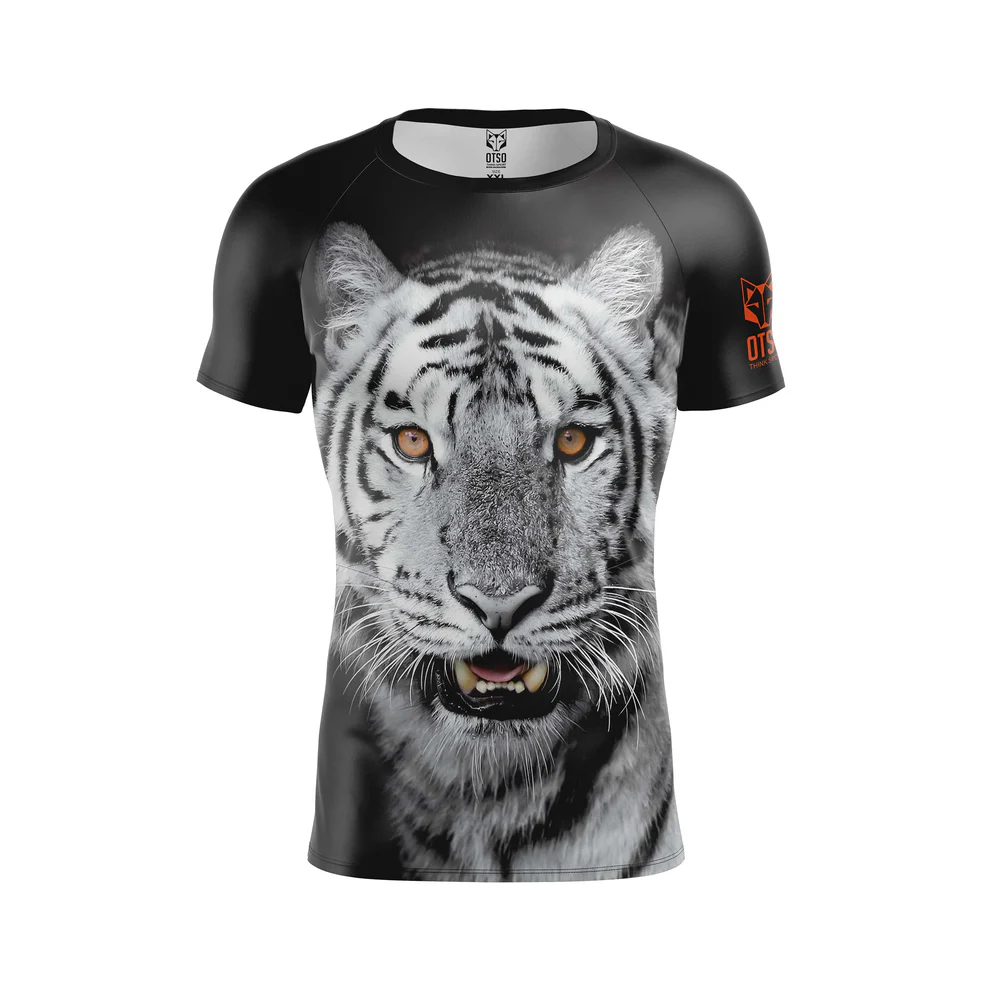 MEN'S SHORT SLEEVE SHIRT TIGER Camiseta preta com estampa frontal de tigre branco e logotipo OT5O