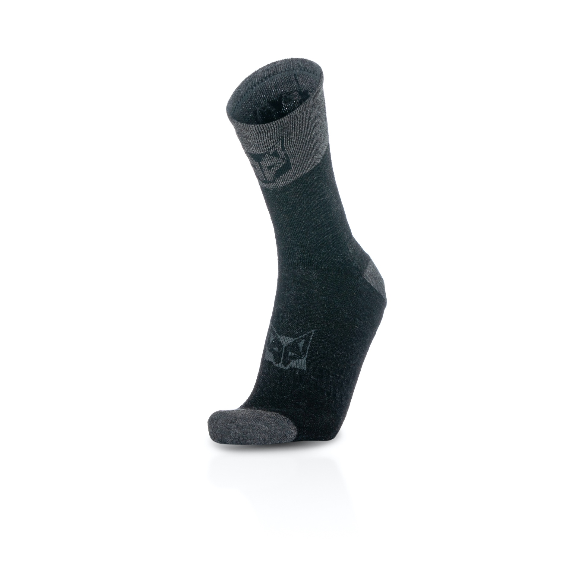WOOL SOCKS HIGH CUT GRAY ROCK Meia preta com detalhes cinzentos e logótipo de raposa