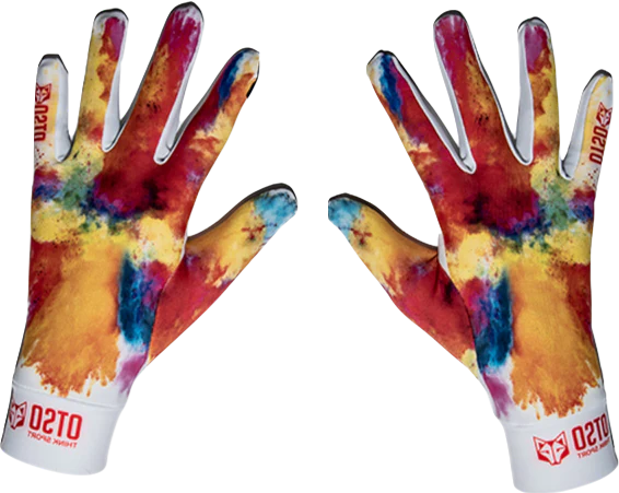 ENDURANCE GLOVES COLORS Luvas brancas com padrão colorido e logo OLSO