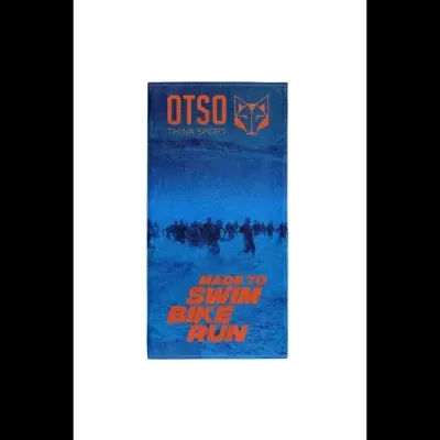 Embalagem azul com texto laranja e imagem de pessoas a correr no frio