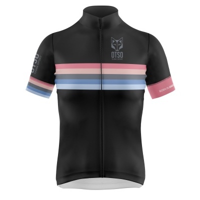 Camisola de ciclismo preta com listas coloridas e logotipo OTSO