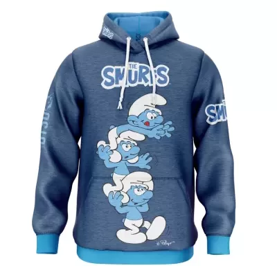 Casaco azul com capuz e estampa dos Smurfs