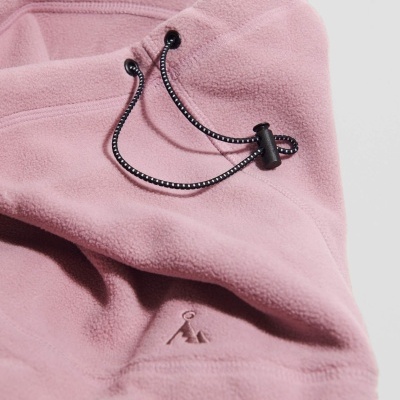 Roupa de tecido polar rosa com cordão preto ajustável e logótipo bordado