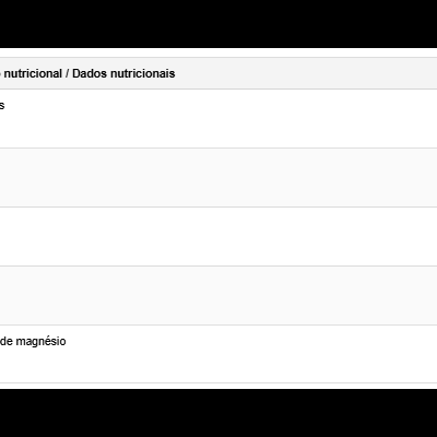 Tabela de informação nutricional com doses e valores em mg