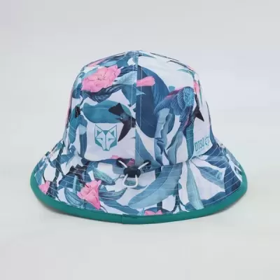 Chapéu bucket floral com logótipo e aba verde