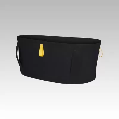 Cinto preto com alças amarelas, material elástico