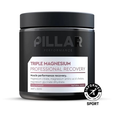 Recipiente preto fosco com suplemento 'Pillar Performance Triple Magnesium'