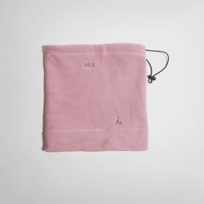 Cachecol tubular rosa com cordão preto e texto bordado VÁGA