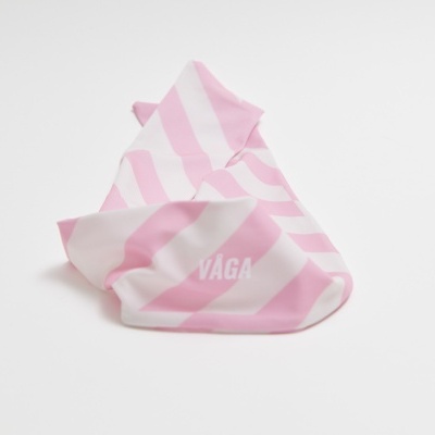 Cachecol riscas rosa claro e branco com logo VAGA