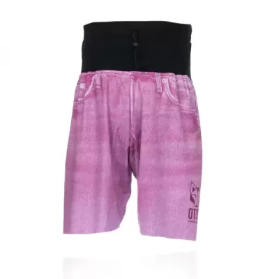 Calções desportivos rosa com cós preto e cordão